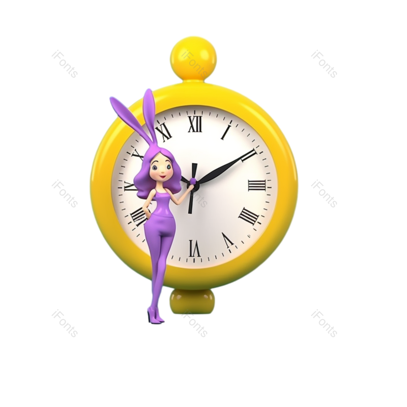 兔子图片,插画元素,一个人PNG,时钟免抠素材